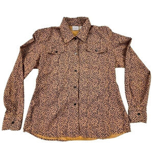 Vintage M Leopard Animal Print Brown Black Button Down Shirt Office Siren
